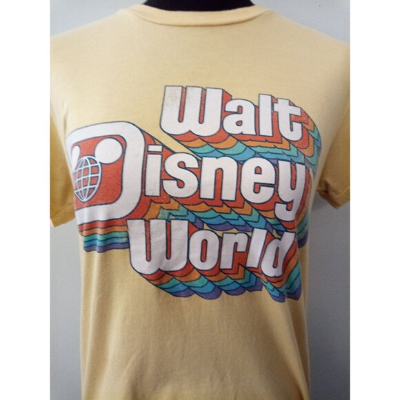 Walt Disney World Yellow Retro Throwback 70's Screenprint Short Sleeve T… - Picture 3 of 6